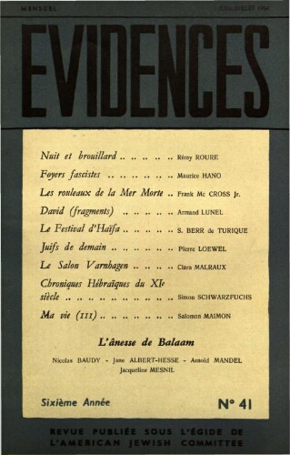 Evidences. N° 41 (Juin/Juillet 1954)
